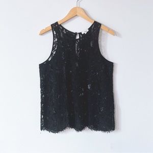 Aritzia Wilfred Black Lace Silk Trim Sleeveless Sheer Blouse XS Romantic Elegant